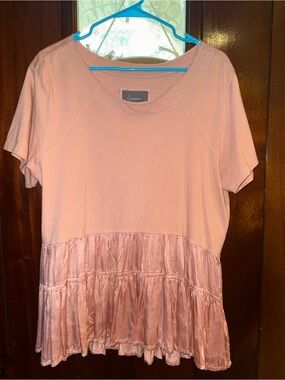 Anthropologie Peach Ruffled Hem Short Sleeve Tunic